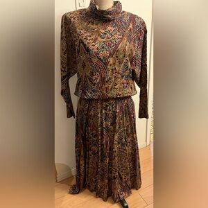 Vintage 80s JESSICA HOWARD Paisley Maxi Midi Dress Size 14